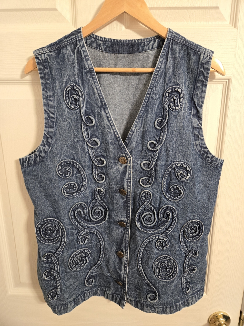 Retro Western Women's Blue Jean Cotton Vest Embroidered Metal Buttons